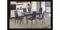 Table à manger GRANVIA – 140x80 cm – Effet ardoise – Structure métal – Style industriel et pratique 
