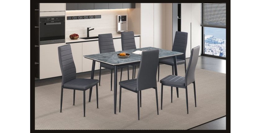 Table à manger GRANVIA – 140x80 cm – Effet ardoise – Structure métal – Style industriel et pratique 