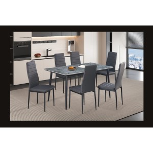 Table à manger GRANVIA – 140x80 cm – Effet ardoise – Structure métal – Style industriel et pratique 