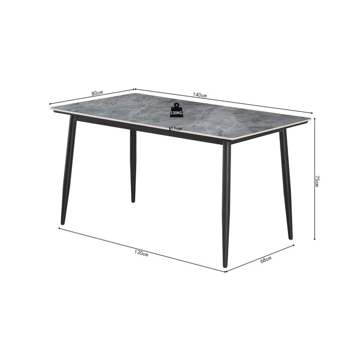 Table à manger GRANVIA – 140x80 cm – Effet ardoise – Structure métal – Style industriel et pratique 
