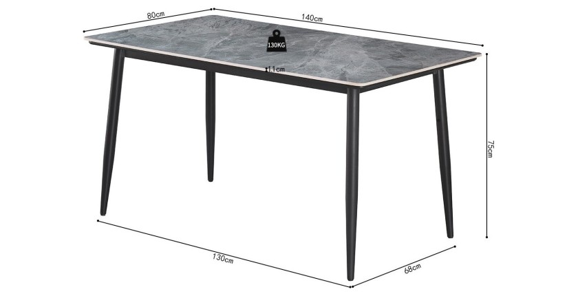 Table à manger GRANVIA – 140x80 cm – Effet ardoise – Structure métal – Style industriel et pratique 