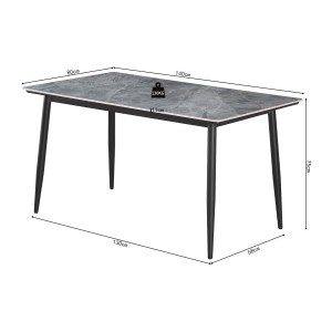 Table à manger GRANVIA – 140x80 cm – Effet ardoise – Structure métal – Style industriel et pratique 