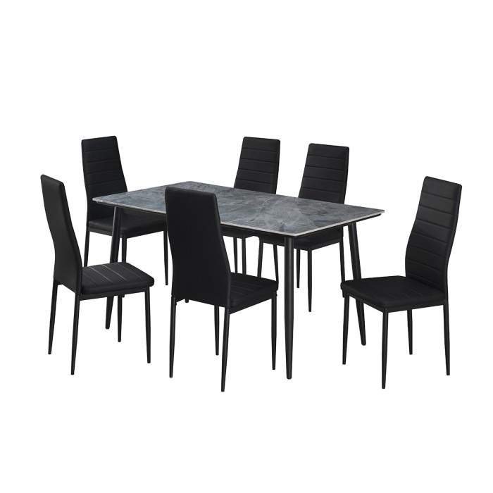 Table à manger GRANVIA – 140x80 cm – Effet ardoise – Structure métal – Style industriel et pratique 