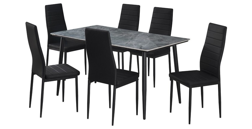Table à manger GRANVIA – 140x80 cm – Effet ardoise – Structure métal – Style industriel et pratique 