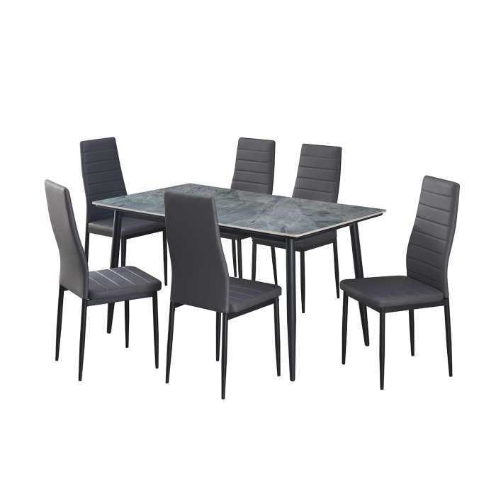 Table à manger GRANVIA – 140x80 cm – Effet ardoise – Structure métal – Style industriel et pratique 