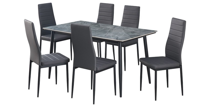 Table à manger GRANVIA – 140x80 cm – Effet ardoise – Structure métal – Style industriel et pratique 