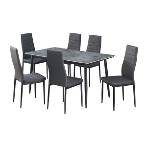 Table à manger GRANVIA – 140x80 cm – Effet ardoise – Structure métal – Style industriel et pratique 