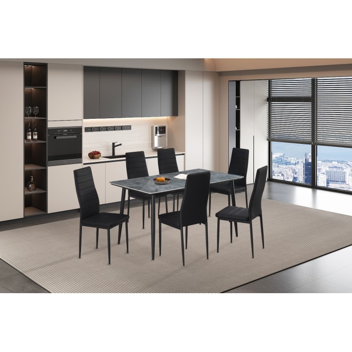 Table à manger GRANVIA – 140x80 cm – Effet ardoise – Structure métal – Style industriel et pratique 