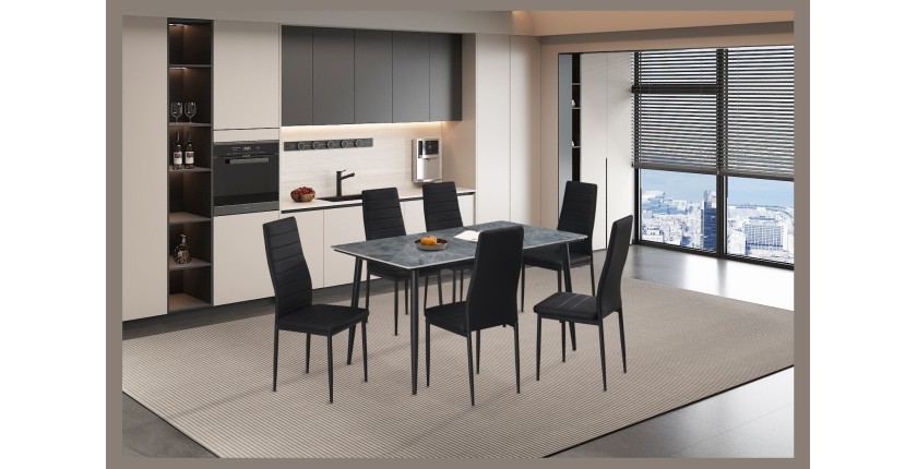 Table à manger GRANVIA – 140x80 cm – Effet ardoise – Structure métal – Style industriel et pratique 