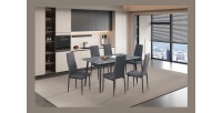 Table à manger GRANVIA – 140x80 cm – Effet ardoise – Structure métal – Style industriel et pratique 
