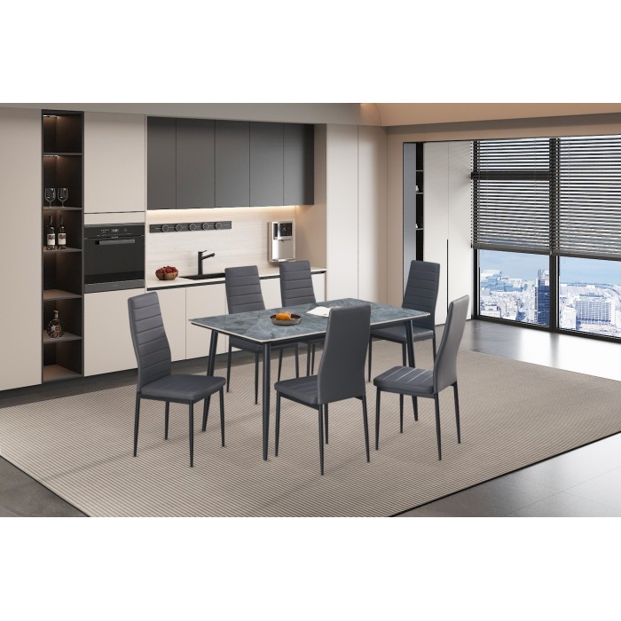 Table à manger GRANVIA – 140x80 cm – Effet ardoise – Structure métal – Style industriel et pratique 