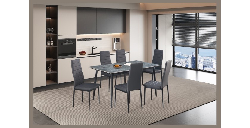 Table à manger GRANVIA – 140x80 cm – Effet ardoise – Structure métal – Style industriel et pratique 