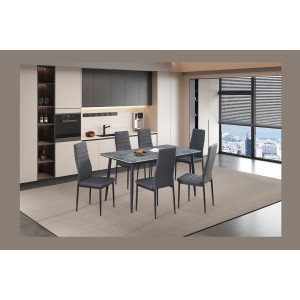 Table à manger GRANVIA – 140x80 cm – Effet ardoise – Structure métal – Style industriel et pratique 