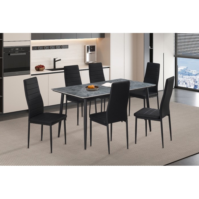 Table à manger GRANVIA – 140x80 cm – Effet ardoise – Structure métal – Style industriel et pratique 