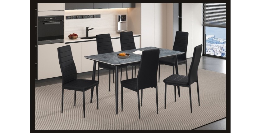 Table à manger GRANVIA – 140x80 cm – Effet ardoise – Structure métal – Style industriel et pratique 
