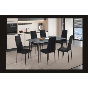 Table à manger GRANVIA – 140x80 cm – Effet ardoise – Structure métal – Style industriel et pratique 