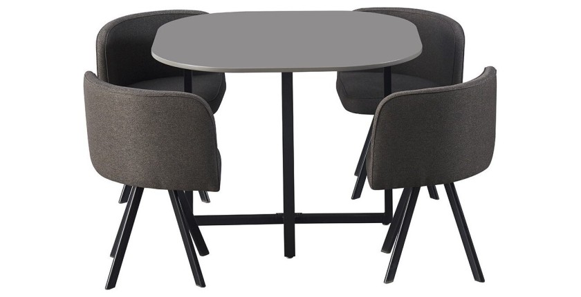 Ensemble table et 4 chaises ORBENA – Coloris gris mat – Table 100x100 cm – Design moderne et compact 