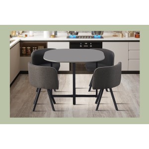 Ensemble table et 4 chaises ORBENA – Coloris gris mat – Table 100x100 cm – Design moderne et compact 