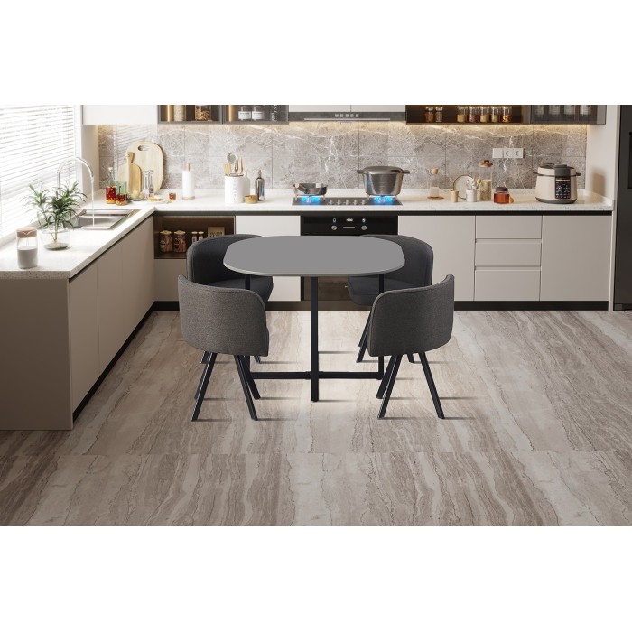 Ensemble table et 4 chaises ORBENA – Coloris gris mat – Table 100x100 cm – Design moderne et compact 