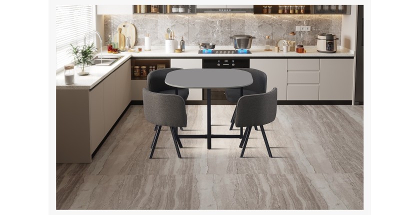 Ensemble table et 4 chaises ORBENA – Coloris gris mat – Table 100x100 cm – Design moderne et compact 