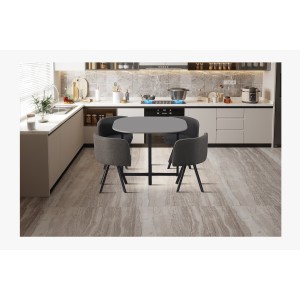 Ensemble table et 4 chaises ORBENA – Coloris gris mat – Table 100x100 cm – Design moderne et compact 