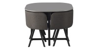 Ensemble table et 4 chaises ORBENA – Coloris gris mat – Table 100x100 cm – Design moderne et compact 