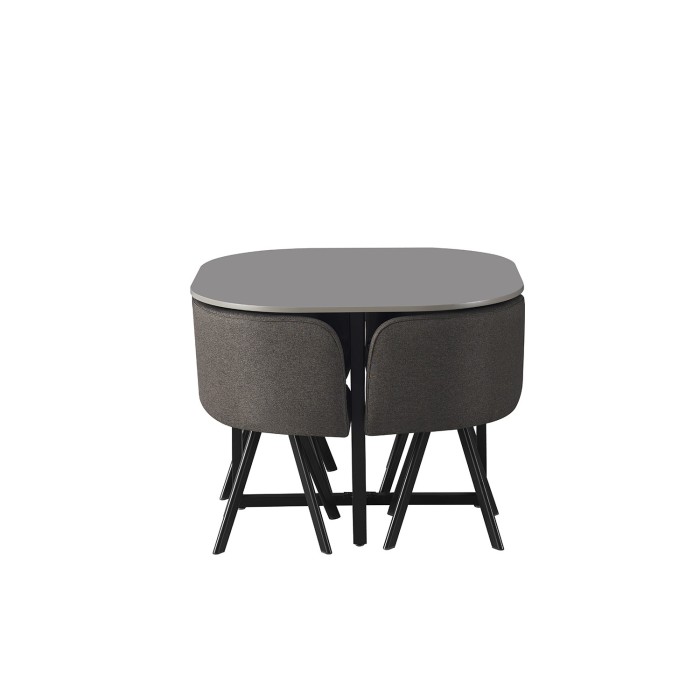 Ensemble table et 4 chaises ORBENA – Coloris gris mat – Table 100x100 cm – Design moderne et compact 