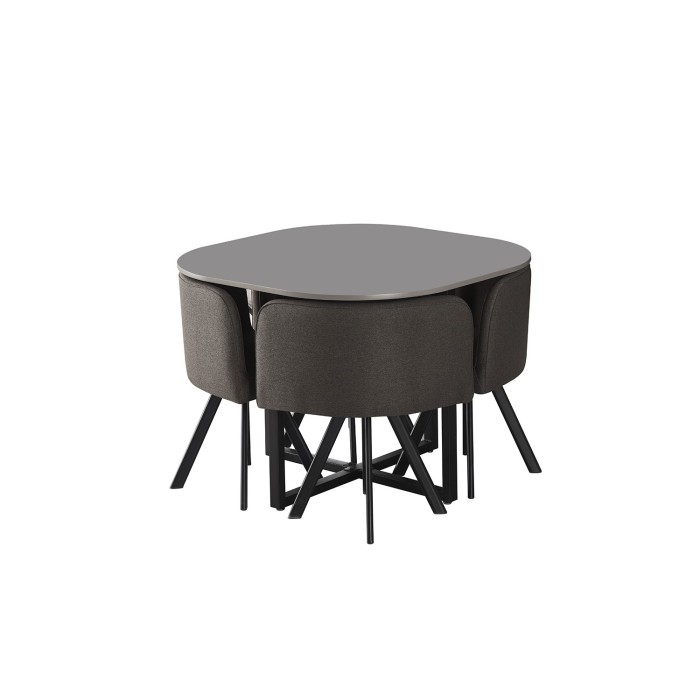Ensemble table et 4 chaises ORBENA – Coloris gris mat – Table 100x100 cm – Design moderne et compact 