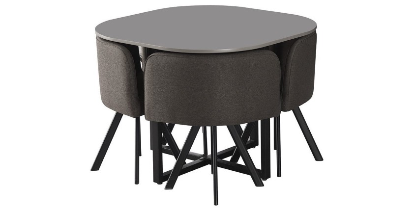 Ensemble table et 4 chaises ORBENA – Coloris gris mat – Table 100x100 cm – Design moderne et compact 