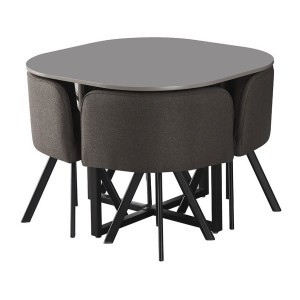 Ensemble table et 4 chaises ORBENA – Coloris gris mat – Table 100x100 cm – Design moderne et compact 
