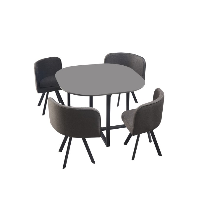 Ensemble table et 4 chaises ORBENA – Coloris gris mat – Table 100x100 cm – Design moderne et compact 