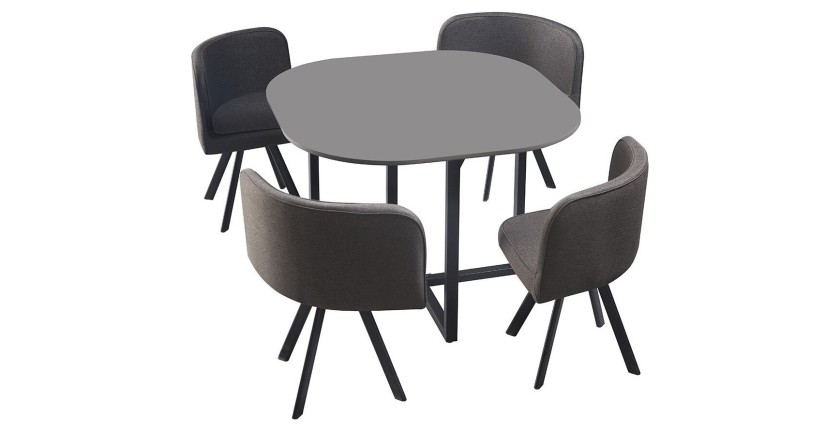 Ensemble table et 4 chaises ORBENA – Coloris gris mat – Table 100x100 cm – Design moderne et compact 