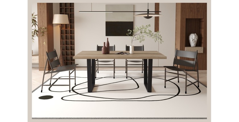 Table à manger ALTONIA – 180x90 cm – Effet bois de manguier – Pieds métal – Design industriel et chaleureux 