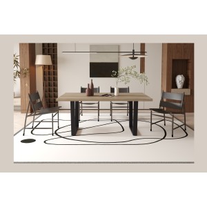 Table à manger ALTONIA – 180x90 cm – Effet bois de manguier – Pieds métal – Design industriel et chaleureux 