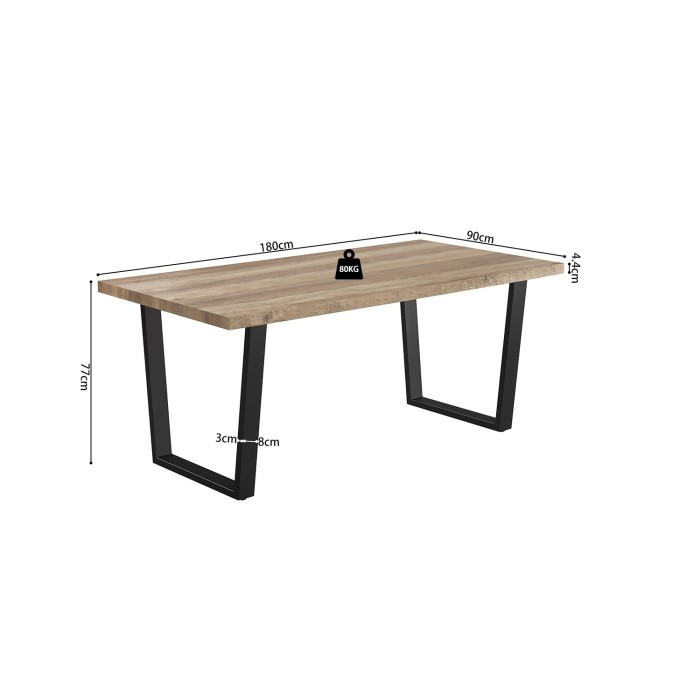 Table à manger ALTONIA – 180x90 cm – Effet bois de manguier – Pieds métal – Design industriel et chaleureux 