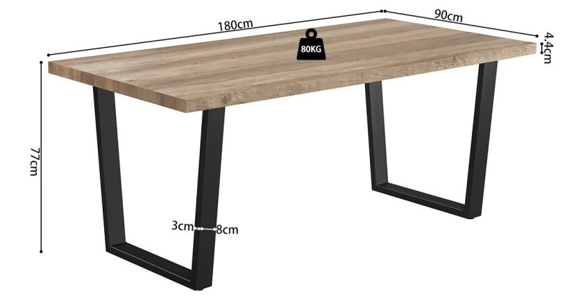Table à manger ALTONIA – 180x90 cm – Effet bois de manguier – Pieds métal – Design industriel et chaleureux 