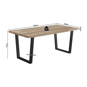 Table à manger ALTONIA – 180x90 cm – Effet bois de manguier – Pieds métal – Design industriel et chaleureux 
