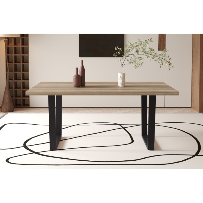 Table à manger ALTONIA – 180x90 cm – Effet bois de manguier – Pieds métal – Design industriel et chaleureux 