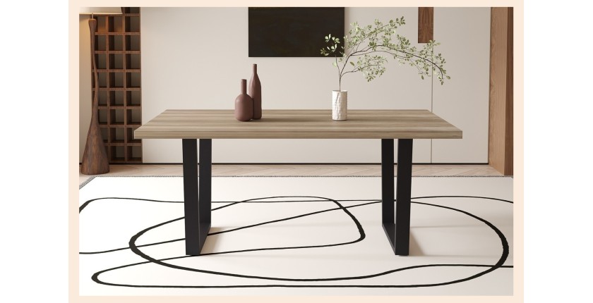 Table à manger ALTONIA – 180x90 cm – Effet bois de manguier – Pieds métal – Design industriel et chaleureux 
