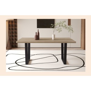 Table à manger ALTONIA – 180x90 cm – Effet bois de manguier – Pieds métal – Design industriel et chaleureux 