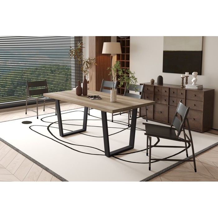 Table à manger ALTONIA – 180x90 cm – Effet bois de manguier – Pieds métal – Design industriel et chaleureux 