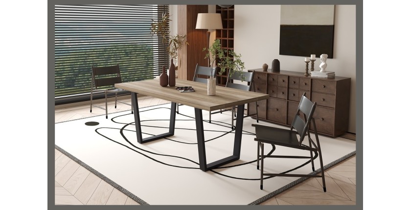 Table à manger ALTONIA – 180x90 cm – Effet bois de manguier – Pieds métal – Design industriel et chaleureux 