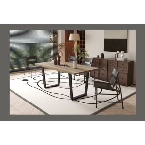 Table à manger ALTONIA – 180x90 cm – Effet bois de manguier – Pieds métal – Design industriel et chaleureux 