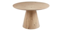 Table à manger SOLENA – Ø120 cm – Coloris chêne vieilli – Design rond – Style contemporain et chaleureux 