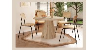 Table à manger SOLENA – Ø120 cm – Coloris chêne vieilli – Design rond – Style contemporain et chaleureux 