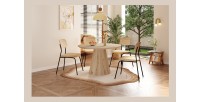 Table à manger SOLENA – Ø120 cm – Coloris chêne vieilli – Design rond – Style contemporain et chaleureux 