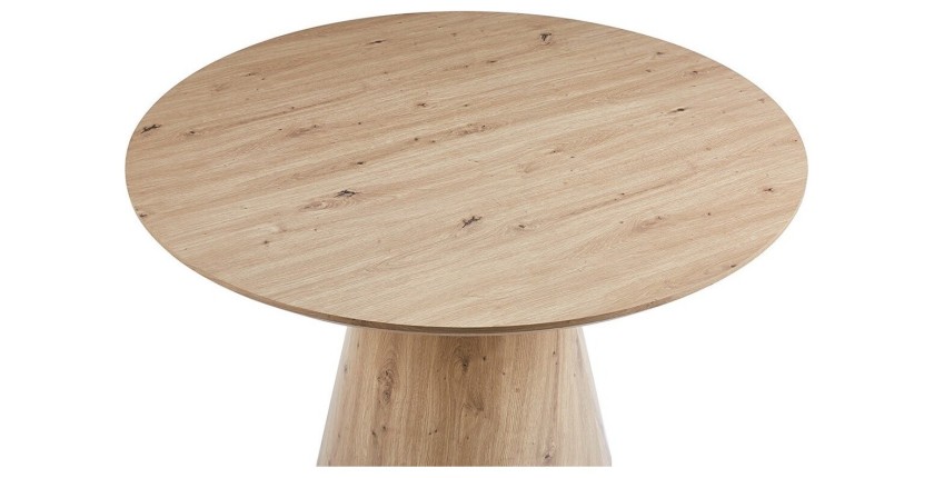 Table à manger SOLENA – Ø120 cm – Coloris chêne vieilli – Design rond – Style contemporain et chaleureux 
