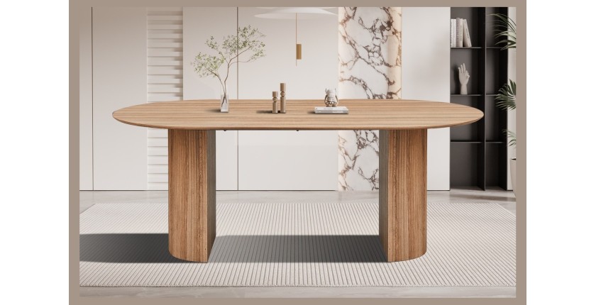 Table à manger VAGOS – 200x100 cm – Coloris chêne vieilli – Plateau MDF  – Design moderne et robuste 