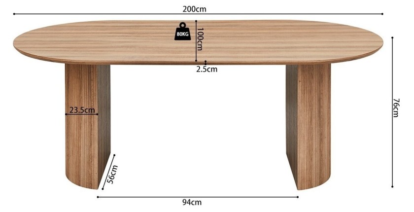 Table à manger VAGOS – 200x100 cm – Coloris chêne vieilli – Plateau MDF  – Design moderne et robuste 