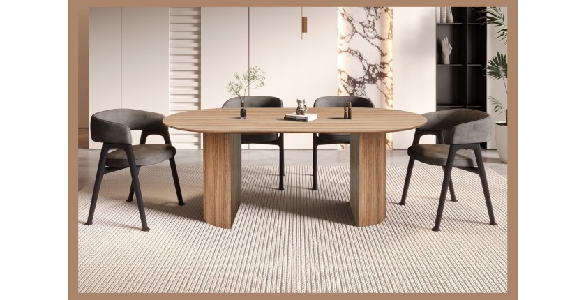 Table à manger VAGOS – 200x100 cm – Coloris chêne vieilli – Plateau MDF  – Design moderne et robuste 